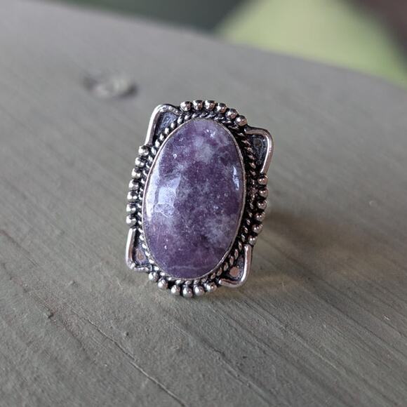 Purple Swirl Oval Sterling Silver Ring Retro Vintage Boho Natural Stone Size 7 - Picture 2 of 9